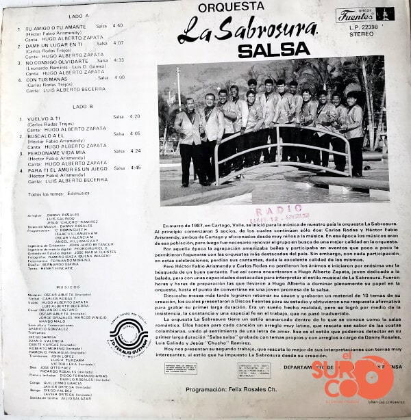 Disco De Vinilo - Orquesta La Sabrosura - La Sabrosura.. Salsa - Vinyl ...