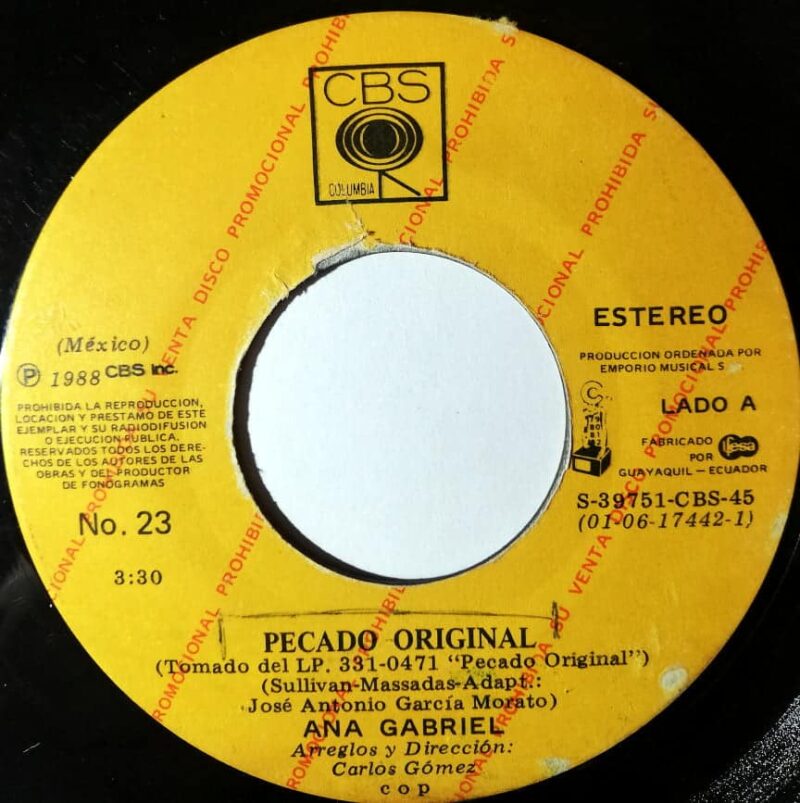 Disco de Vinilo Ana Gabriel - Pecado Original / Ay Amor Vinyl Record