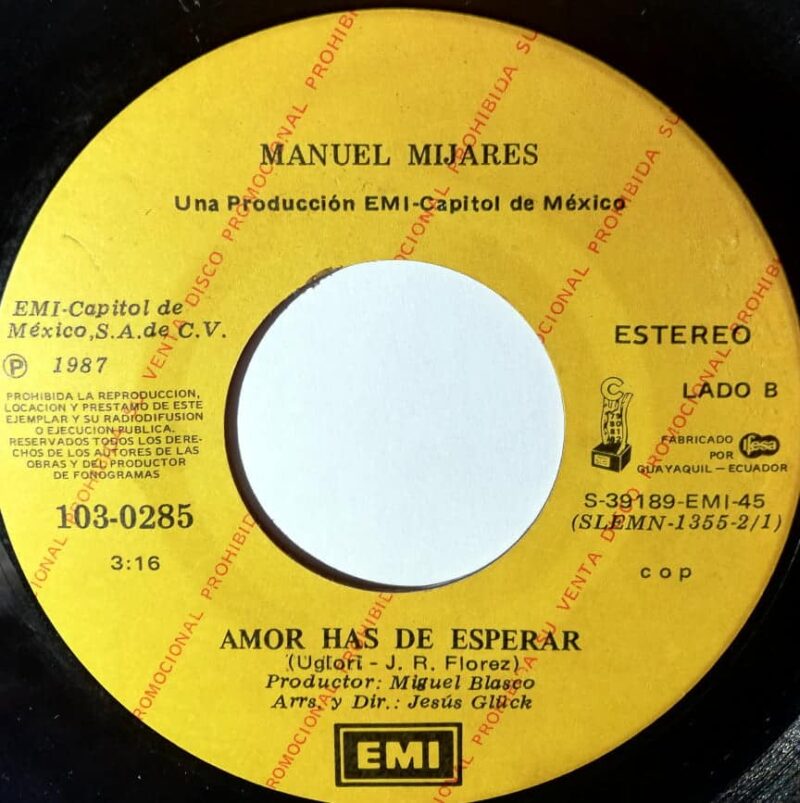 Disco de Vinilo Manuel Mijares - Bella / Amor Has De Esperar Vinyl Record