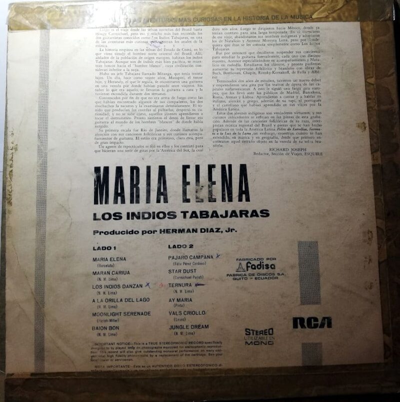 Disco de Vinilo Los Indios Tabajaras - María Elena Vinyl Record