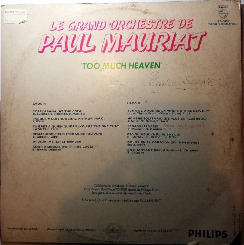 Disco de Vinilo Paul Mauriat - Too Much Heaven Vinyl Record