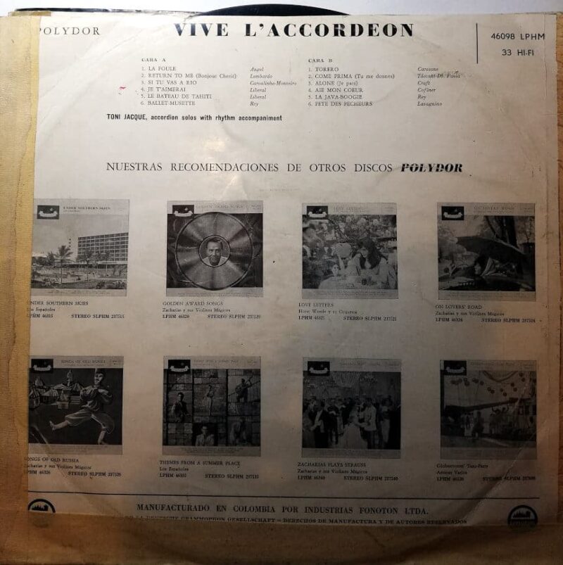 Disco de Vinilo Toni Jacque - Vive L’accordeon Vinyl Record