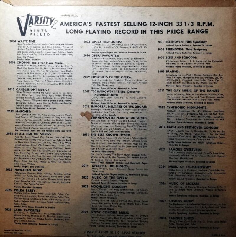 Disco de Vinilo Varsity Concert Orchestra - World Favorites Vinyl Record