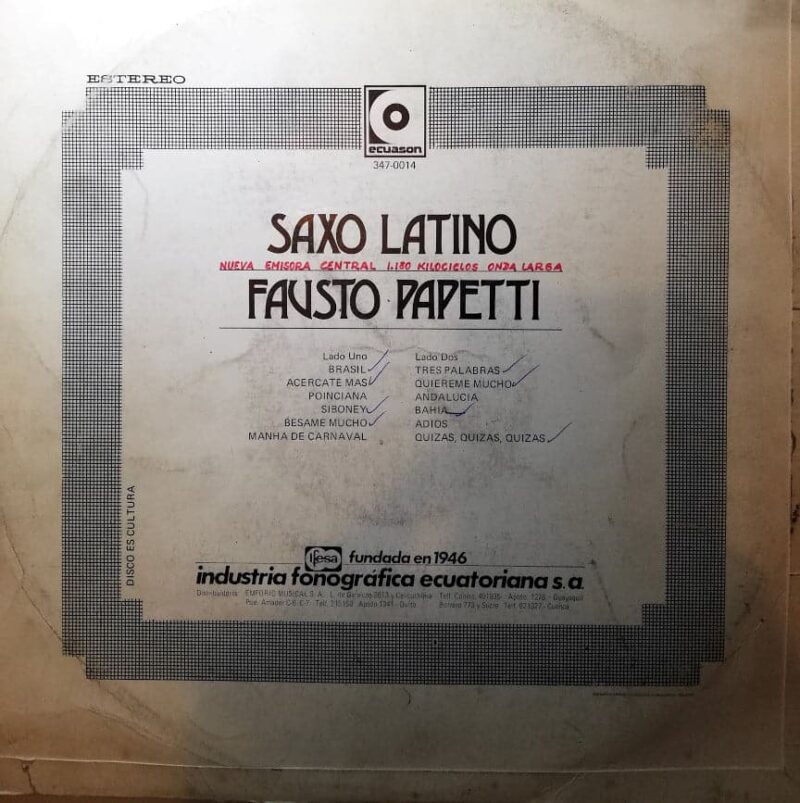 Disco de Vinilo Fausto Papetti - Saxo Latino Vinyl Record