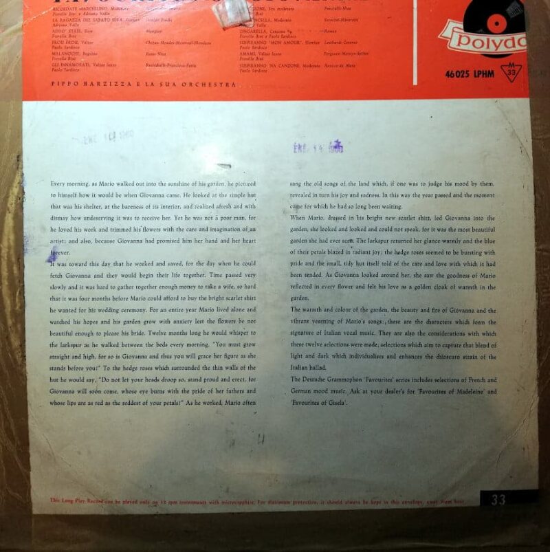 Disco de Vinilo Pippo Barzizza - Favourites Of Giovanna Vinyl Record