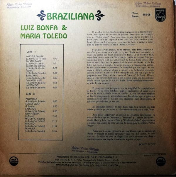 Disco de Vinilo Luiz Bonfa & María Toledo - Braziliana Vinyl Record