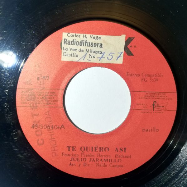 Disco de Vinilo Julio Jaramillo - A Mi Madre / Te Quiero Así Vinyl Record