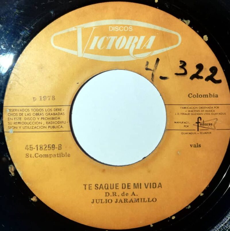 Disco de Vinilo Julio Jaramillo - Te Saqué De Mi Vida / Doble Pena Vinyl Record