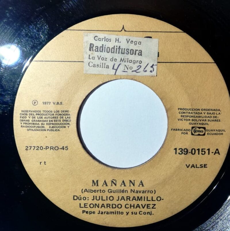 Disco de Vinilo Julio Jaramillo - Tu Sombra Seré / Mañana Vinyl Record