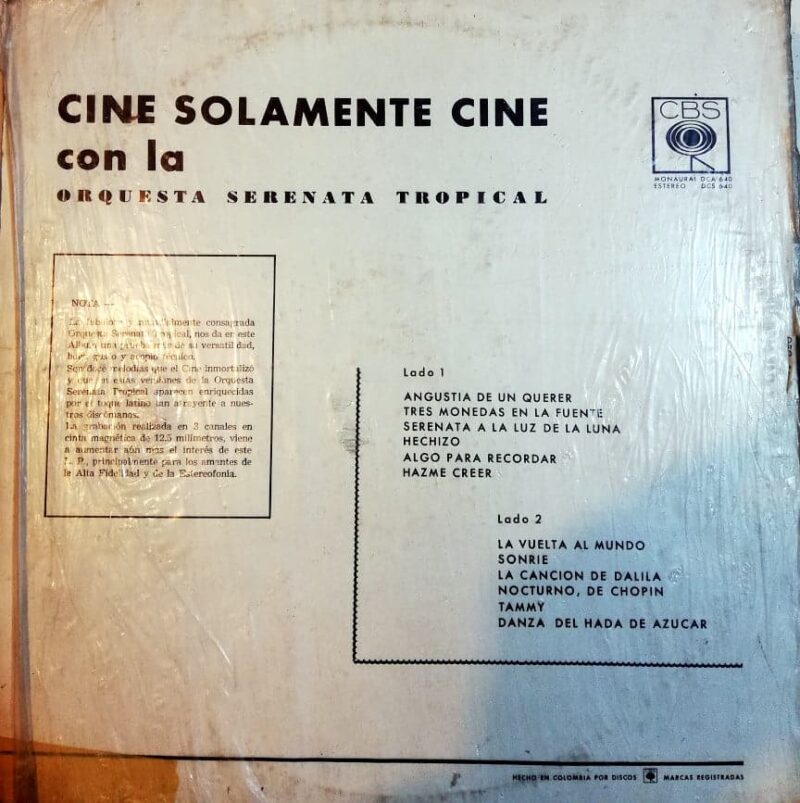 Disco de Vinilo Orquesta Serenata Tropical - Cine Solamente Cine Con La Orquesta Serenata Tropical Vinyl Record