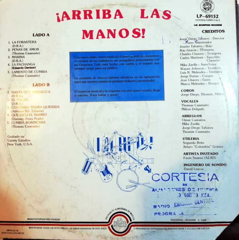 Disco de Vinilo Thomas Caamaño Y Su Orquesta - Arriba Las Manos Vinyl Record