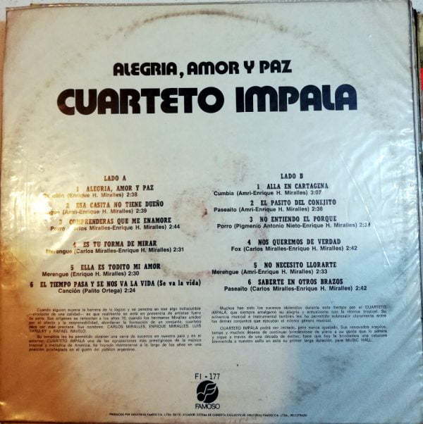 Disco de Vinilo Cuarteto Impala - Alegria Amor Y Paz Vinyl Record