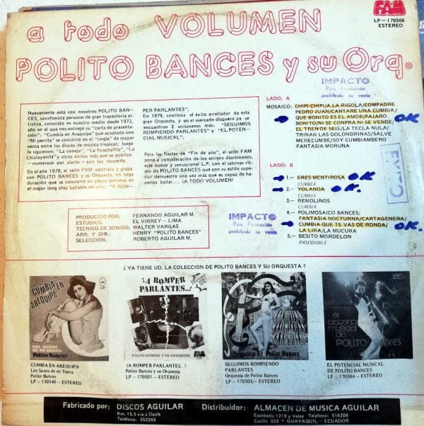 Disco de Vinilo Polito Bances - A Todo Volumen Vinyl Record