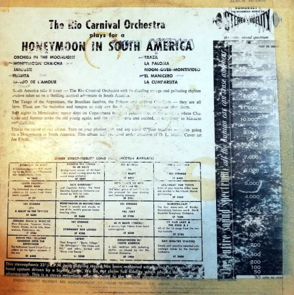 Disco de Vinilo The Rio Carnival Orchestra - Honey Moon In South America Vinyl Record