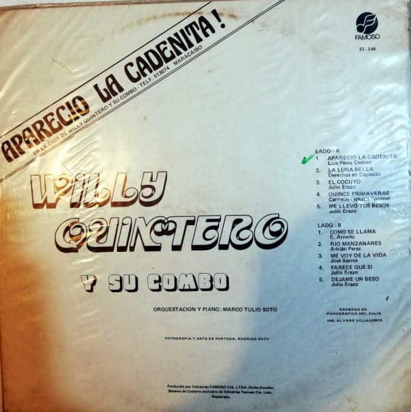 Disco de Vinilo Willy Quintero Y Su Combo - Apareció La Cadenita Vinyl Record