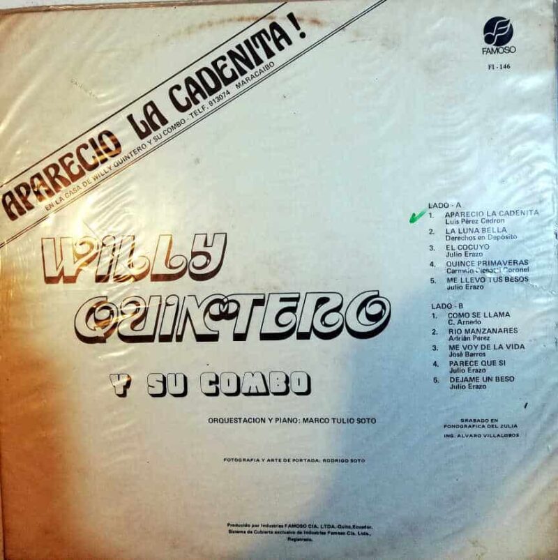 Disco de Vinilo Willy Quintero Y Su Combo - Apareció La Cadenita Vinyl Record