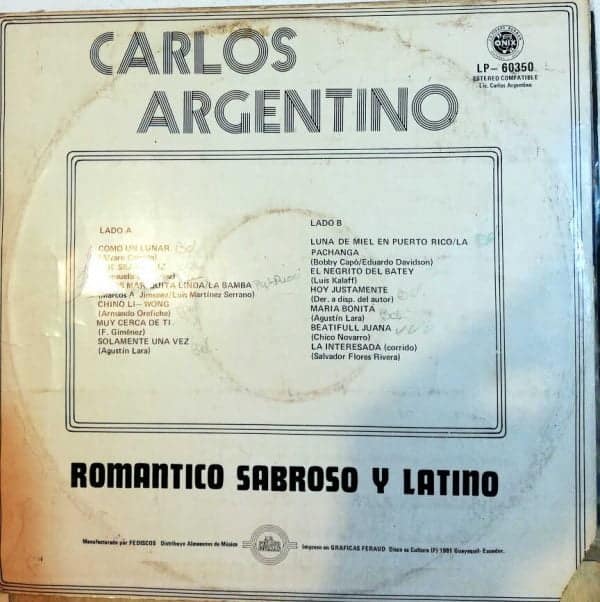 Disco de Vinilo Carlos Argentino - Romántico, Sabroso Y Latino Vinyl Record