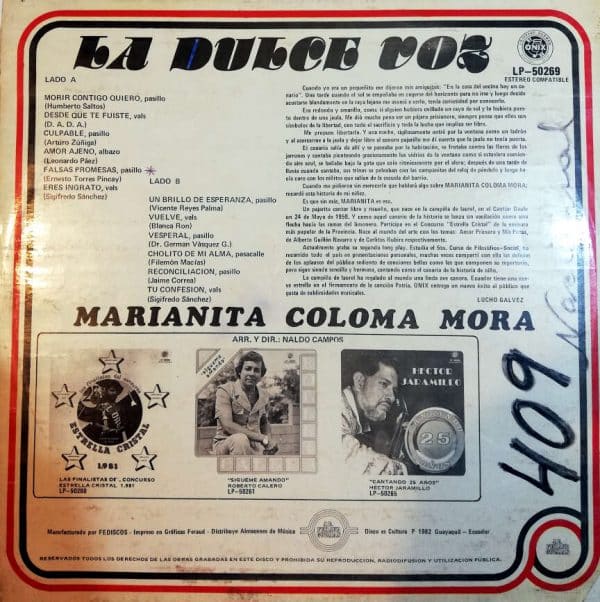Disco de Vinilo Marianita Coloma Mora - La Dulce Voz Vinyl Record