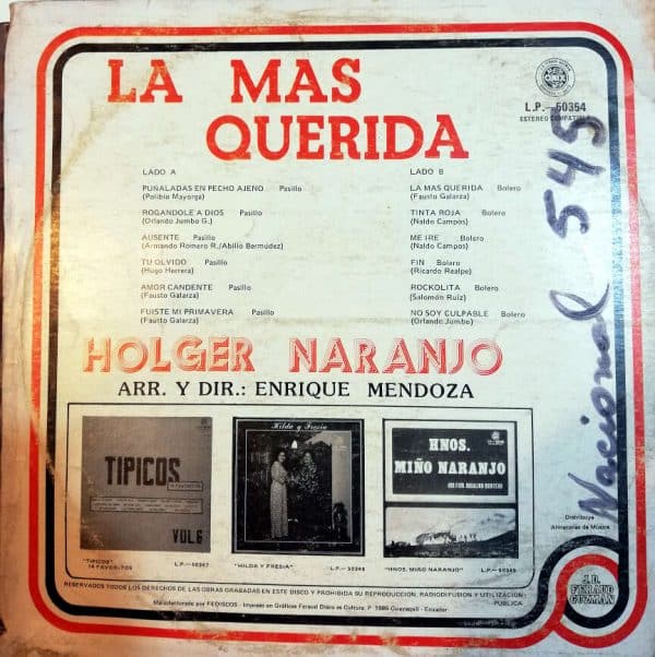 Disco de Vinilo Holger Naranjo - La más querida Vinyl Record