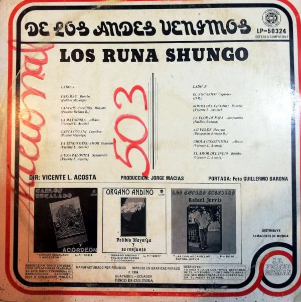 Disco de Vinilo Los Runa Shungo - De los Andes Venimos Vinyl Record