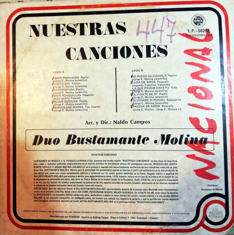 Disco de Vinilo Dúo Bustamante Molina - Nuestras canciones Vinyl Record