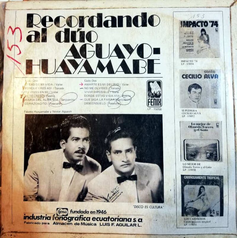 Disco de Vinilo Dúo Aguayo – Huayambe - Recordando al Dúo Aguayo Huayambe Vinyl Record