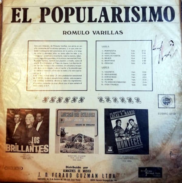Disco de Vinilo Rómulo Varillas - El Popularísimo Vinyl Record