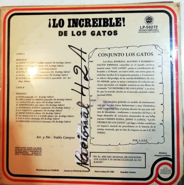 Disco de Vinilo Conjunto Los Gatos - Lo increíble de los Gatos Vinyl Record