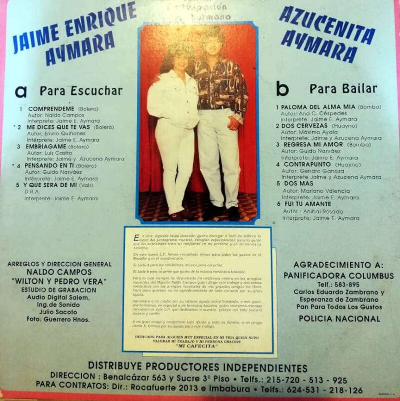 Disco de Vinilo Jaime Enrique Aymara - Paloma del Alma Mía Vinyl Record
