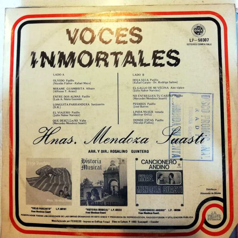 Disco de Vinilo Hermanas Mendoza Suasti - Voces Inmortales Vinyl Record