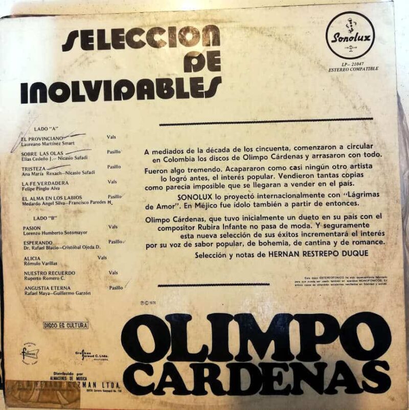 Disco de Vinilo Olimpo Cárdenas - Selecciones Inolvidables Vinyl Record