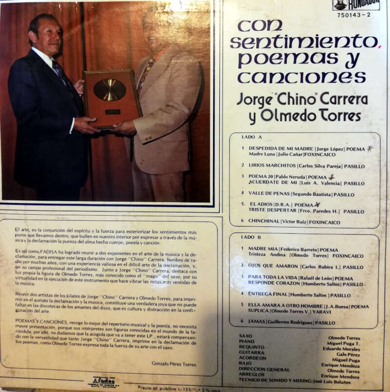 Disco de Vinilo Jorge Carrera - Sentimiento, poemas y canciones Vinyl Record
