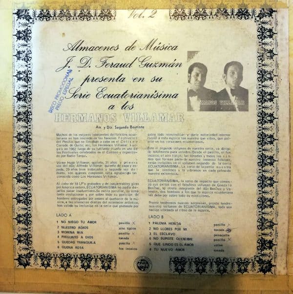 Disco de Vinilo Hermanos Villamar - Serie Ecuatorianísima Vol 2 Vinyl Record