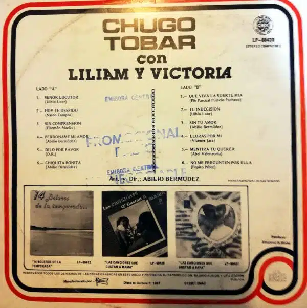 Disco de Vinilo Chugo Tobar - Chugo con Liliam y Victoria Vinyl Record