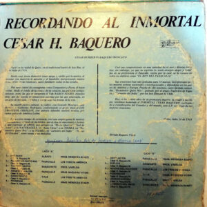 Disco de Vinilo César H Baquero - Recordando al inmortal Vinyl Record