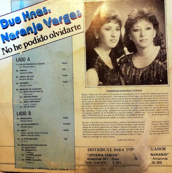 Disco de Vinilo Dúo Hermanas Naranjo Vargas - No he podido olvidarte Vinyl Record