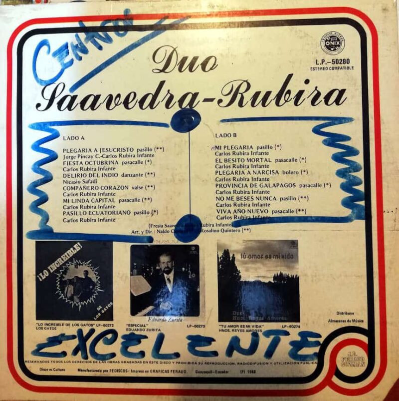 Disco de Vinilo Dúo Saavedra Rubira - Fresia Saavedra – Carlos Rubira Infante Vinyl Record