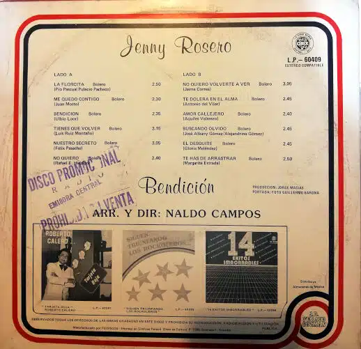 Disco de Vinilo Jenny Rosero - Bendición Vinyl Record