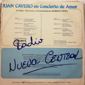 Disco de Vinilo Juan Cavero - Juan Cavero En Concierto De Amor Vinyl Record