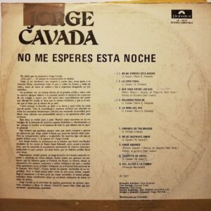 Disco de Vinilo Jorge Cavada - No Me Esperes Esta Noche Vinyl Record