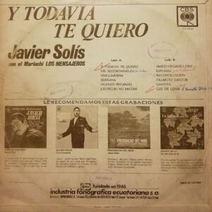 Disco de Vinilo Javier Solis - Y Todavia Te Quiero Vinyl Record
