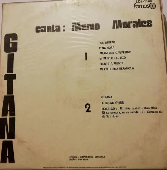 Disco de Vinilo Memo Morales - Gitana Vinyl Record