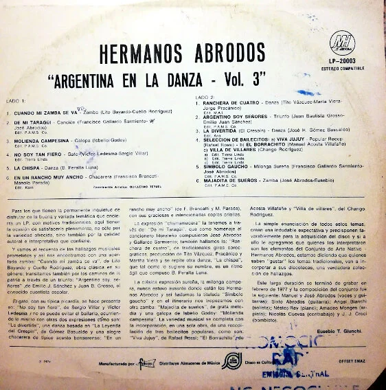 Disco de Vinilo Hermanos Abrodos - Argentina En La Danza Vol. 3 Vinyl Record