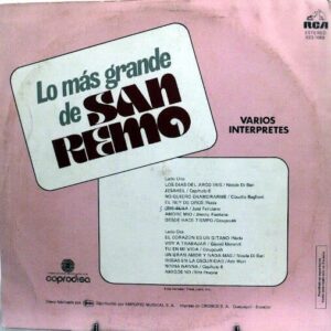 Disco de Vinilo Varios - Lo Más Grande De San Remo Vinyl Record
