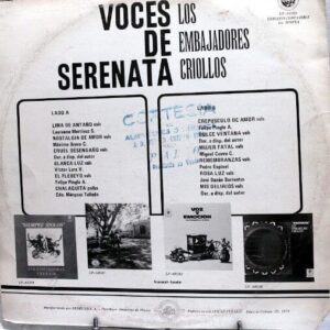 Disco de Vinilo Los Embajadores Criollos - Voces De Serenta Vinyl Record