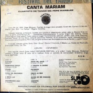 Disco de Vinilo Mariam - Festival Del Tango Canta Mariam Vinyl Record