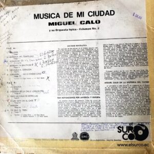 Disco de Vinilo Miguel Calo  - Musica De Mi Ciudad Vinyl Record