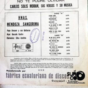 Disco de Vinilo Hermanas Mendoza Sangurima - No Te Podré Olvidar Vinyl Record