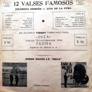Disco de Vinilo Filomeno Ormeño-Lucho De La Cuba - 12 Valses Famosos Vinyl Record
