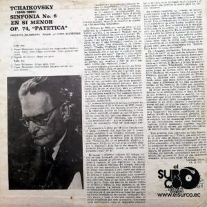 Disco de Vinilo Orquesta Filarmonica Dirigida Por Otto Klemperer - Tchaikovsky Sinfonia No. 6 En Si Menor Op 74 Vinyl Record